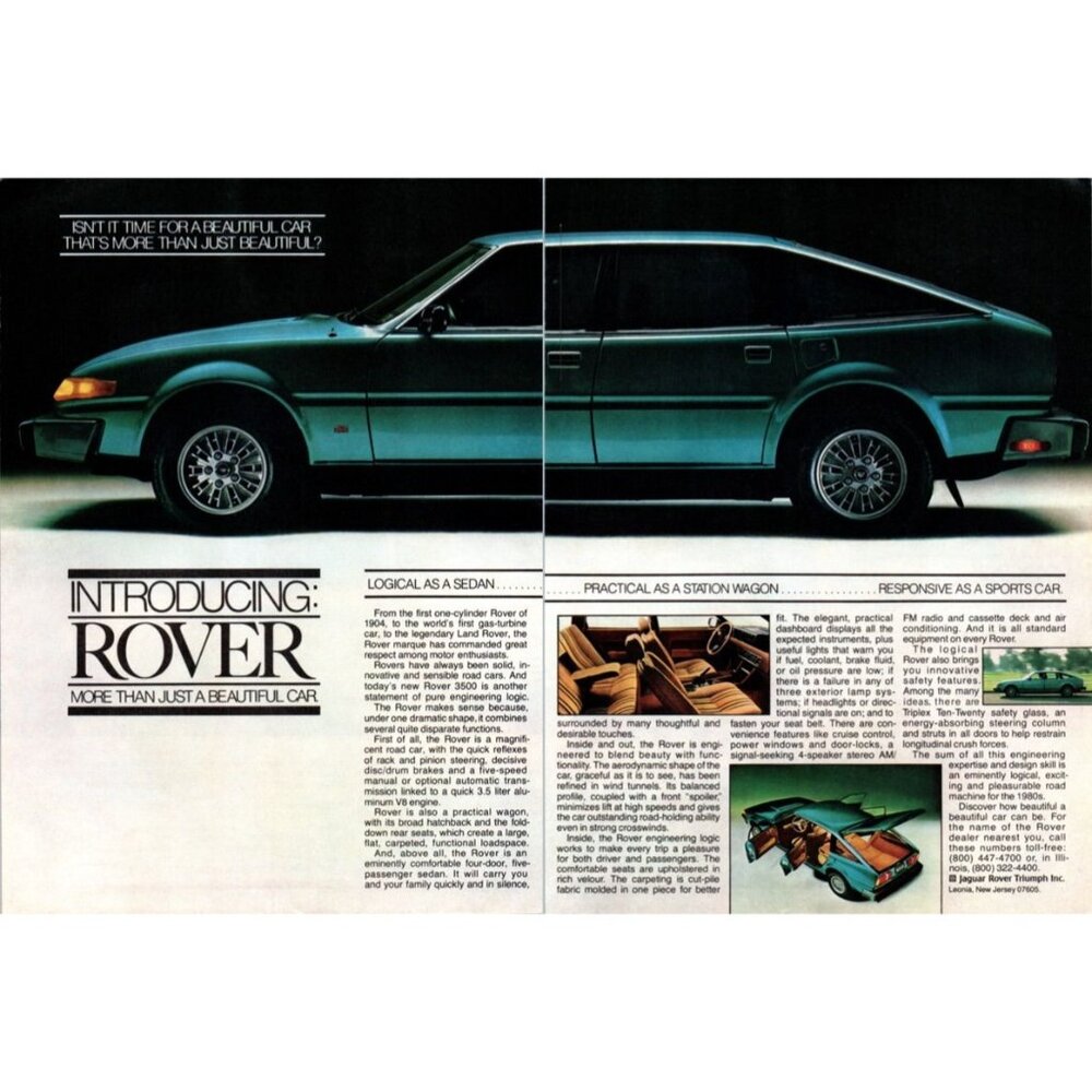 1980 Rover 3500 4 Door Hatchback 2 Page Vintage Print Ad British Import Wall Art